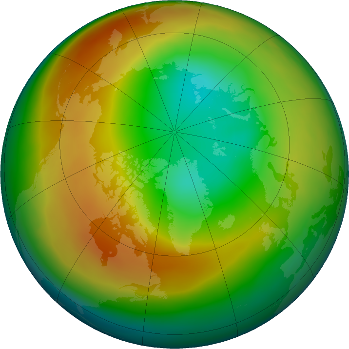 Arctic ozone map for February 2020